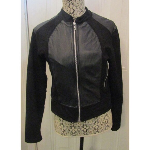 Rock ‘N Karma Moto Jacket NWOT Black Faux Leather Biker Elbow Patches Size M - Picture 2 of 8